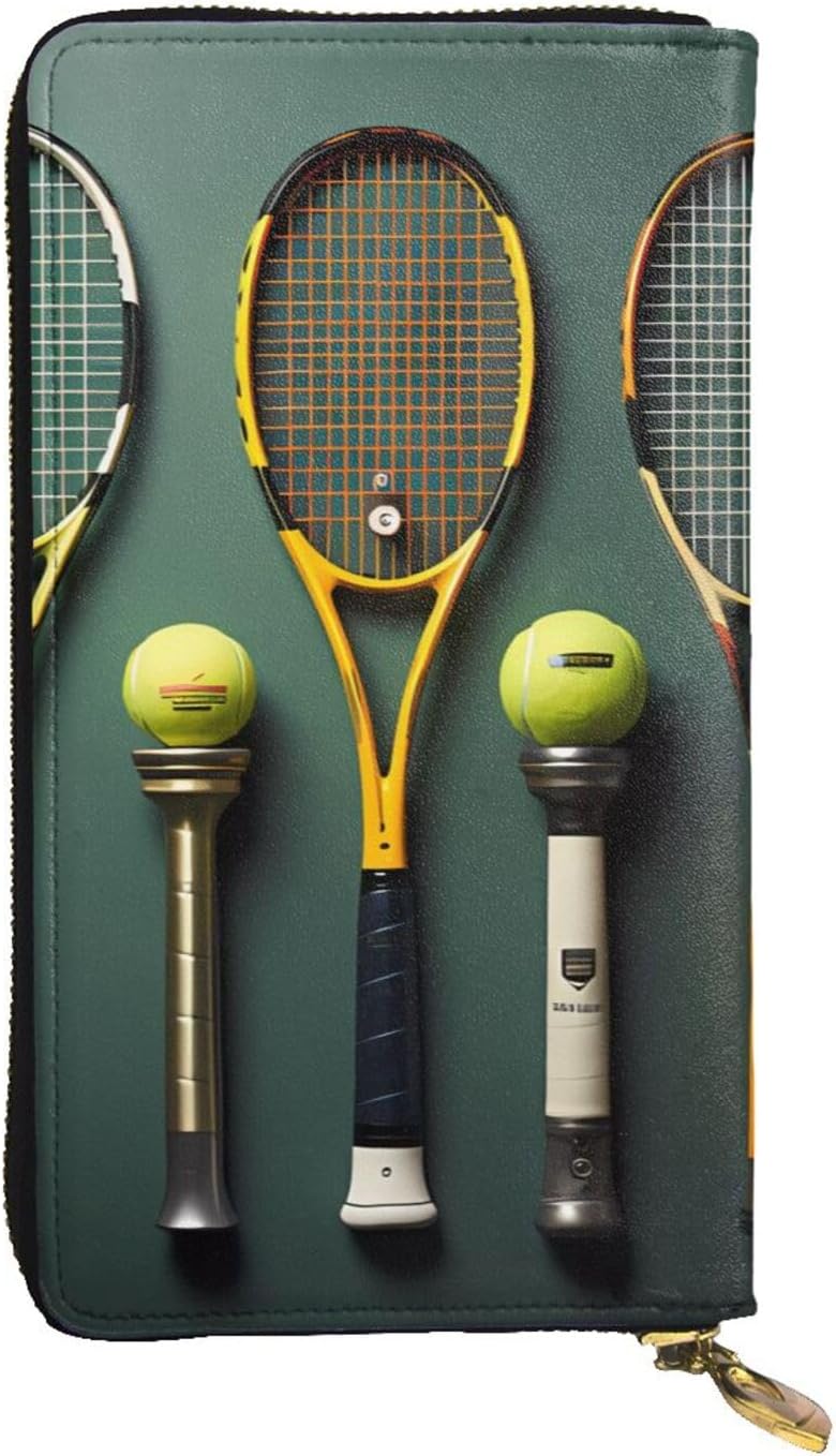 Tennis balls and rackets Women's wallet, clutch wallet, with zipper, large capacity.