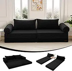 MeMoreCool Sofá-cama conversível, sofá-cama queen dobrável, sofá-cama com travesseiros, sofá futon dobrável para quarto, sala de estar, espaço pequeno, veludo cotelê preto