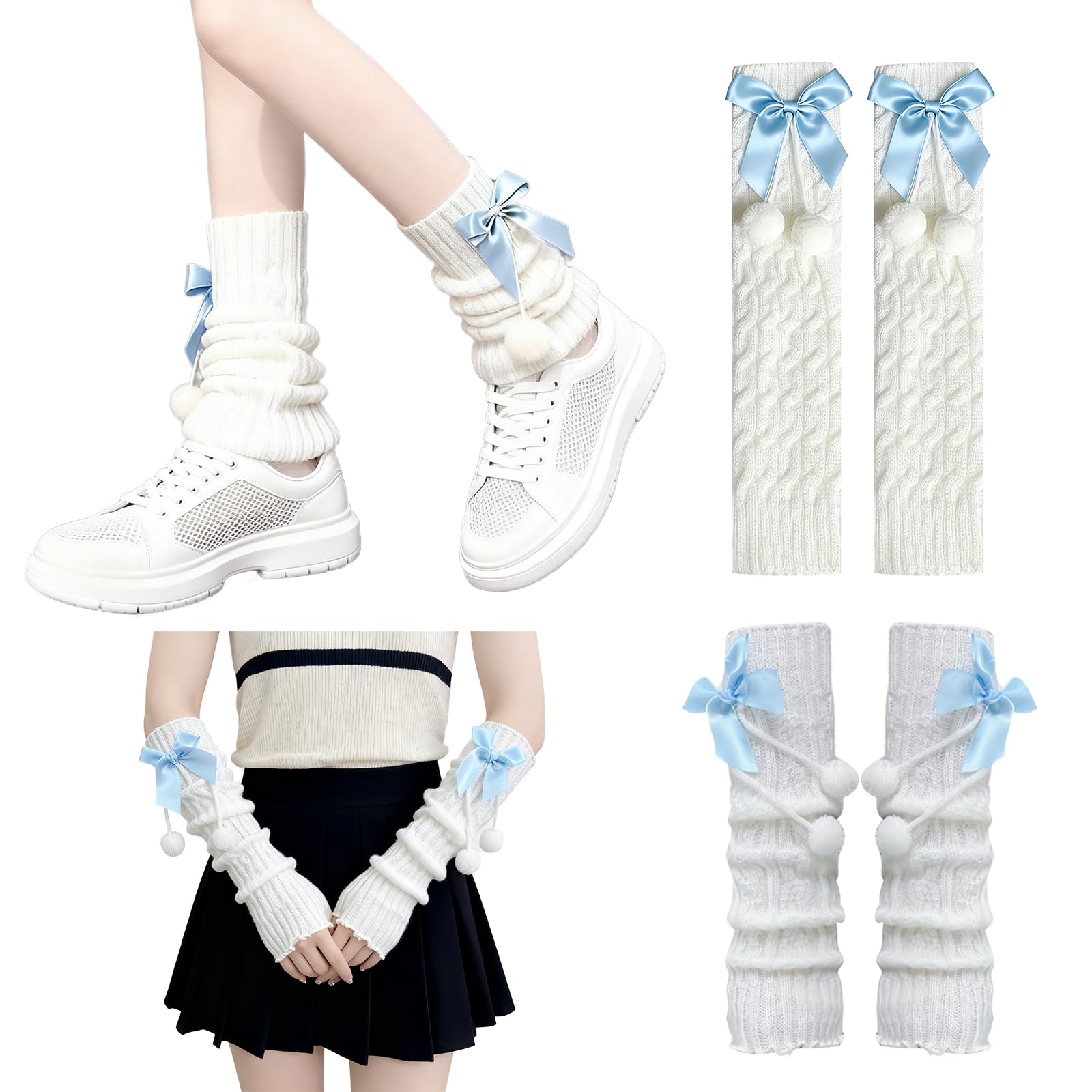 Leg Warmers Y2k Harajuku Cute Girls Leg Warmers Lolita Knit Thigh High Legwarmers with Bows Socks for Women
