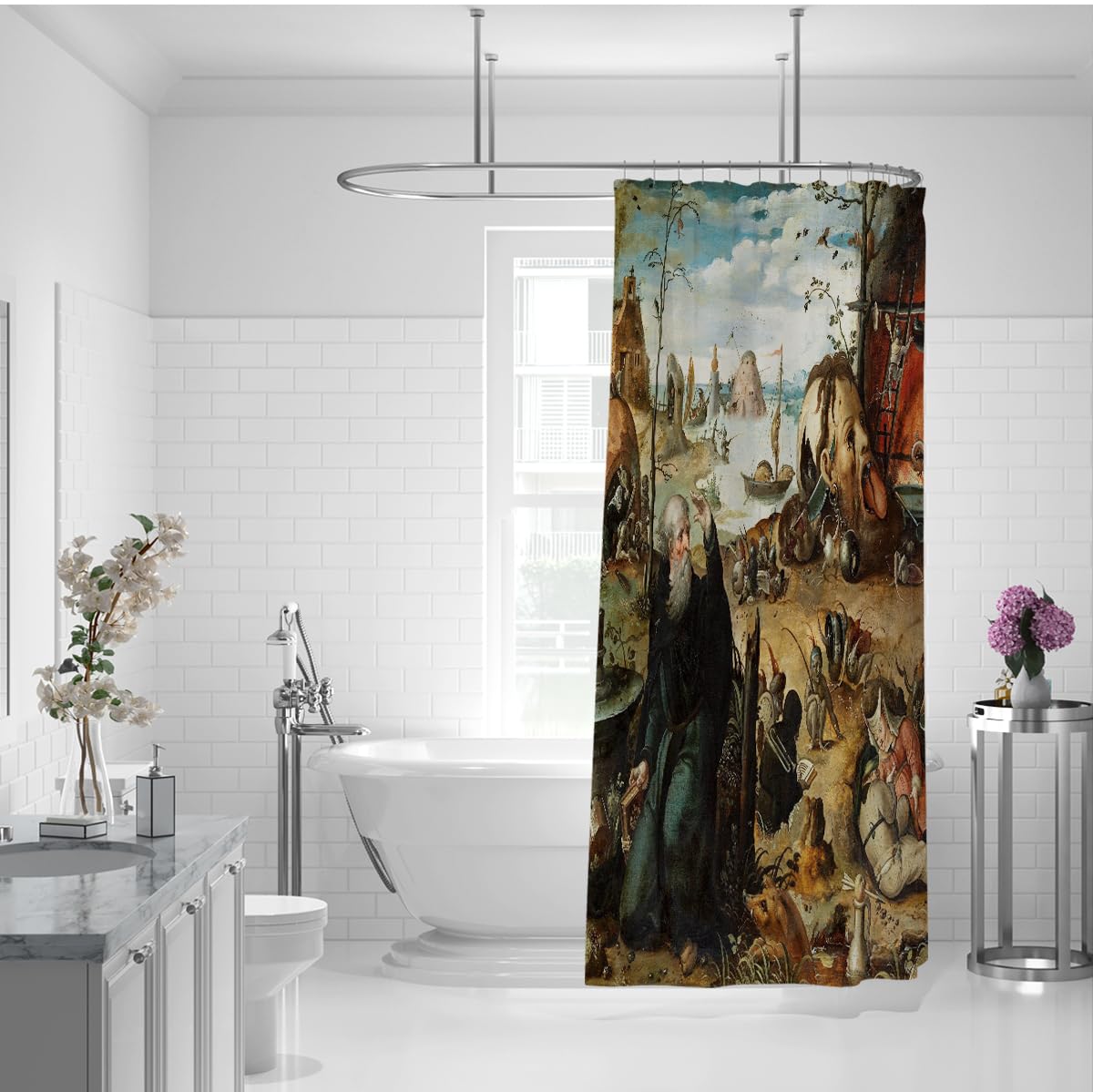 Œuvres célèbres de Peinture de la Renaissance Rideau de Douche en Tissu Fantastique Rideau de Bain pour décoration de Salle de Bain d’Appartement Machine à séchage Rapide Lavable 180 x 180 cm