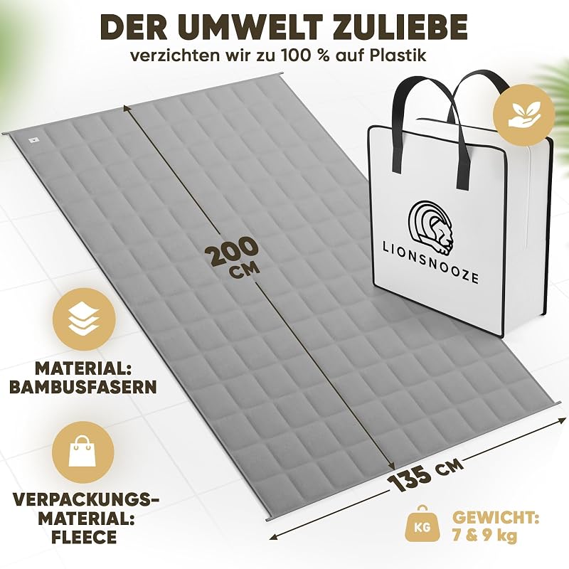 Lionsnooze 7kg Súlyozott Terápiás Takaró 135x200cm Bambusz Hypoallergén Üveggyöngy