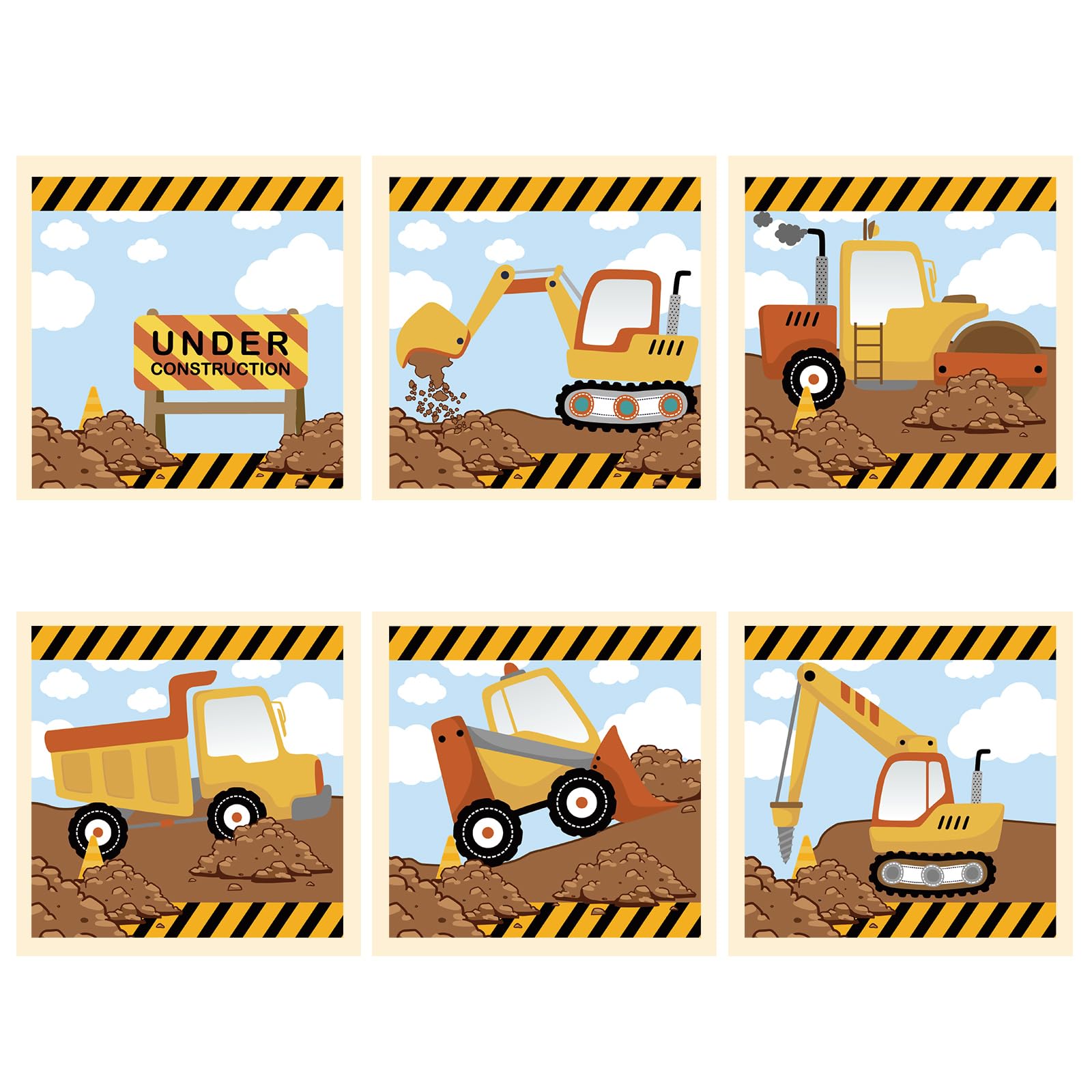 Gueevin 6 Piece Diamond Painting Kits for Kids 7.8 Inch Diamond Painting Pictures 5d DIY Crafts Wall Decoration Nursery Decor for Beginners Kids Girls Boys Gifts (Engineering Vehicles)