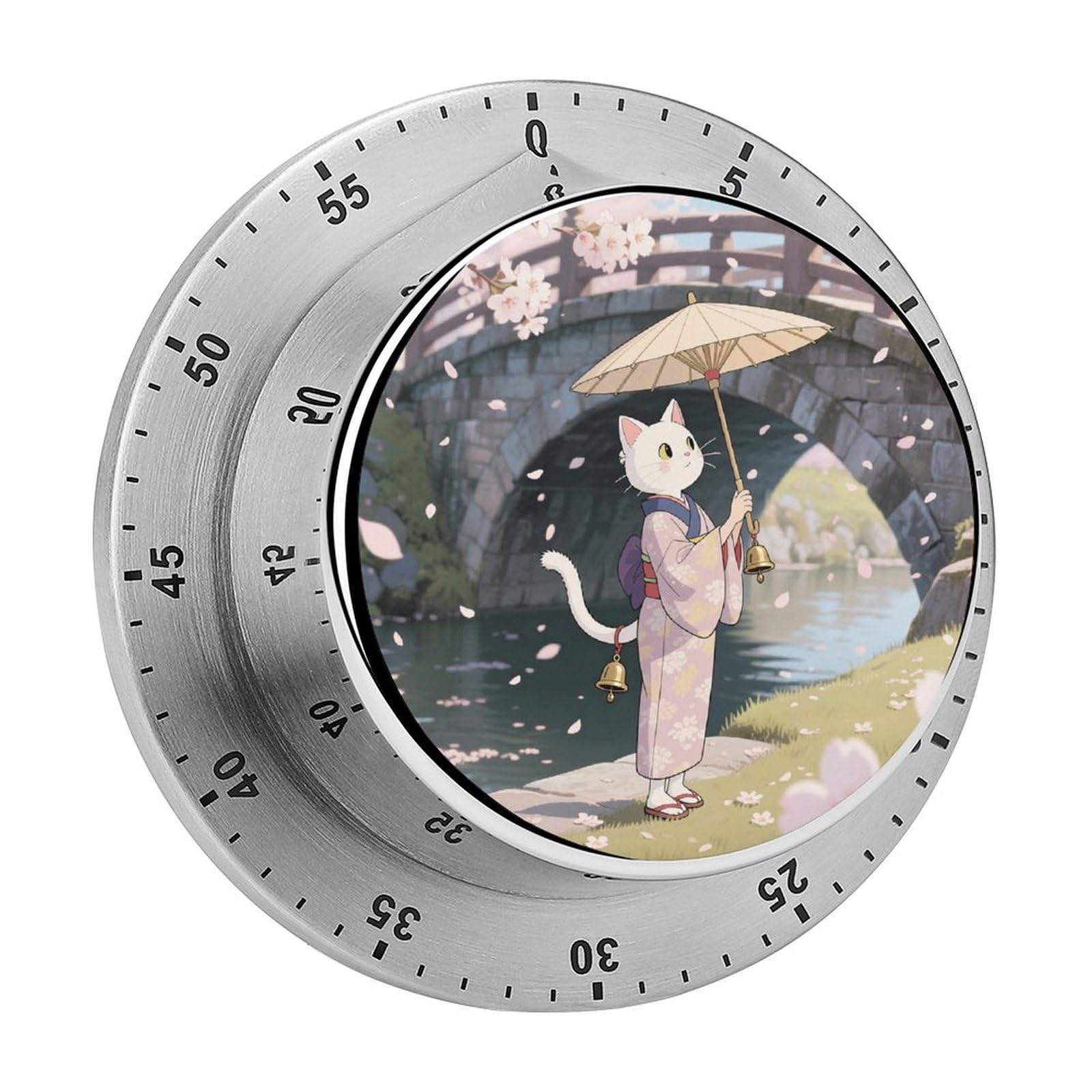 Kimono Wearing Witch Cat Timers Kitchen Chef Cooking Timers Portable Countdown Alarm Loud Countdown Clock Waterproof Stainless Steel Timer Compact 60-Minute Mechanical Timer Daily Use