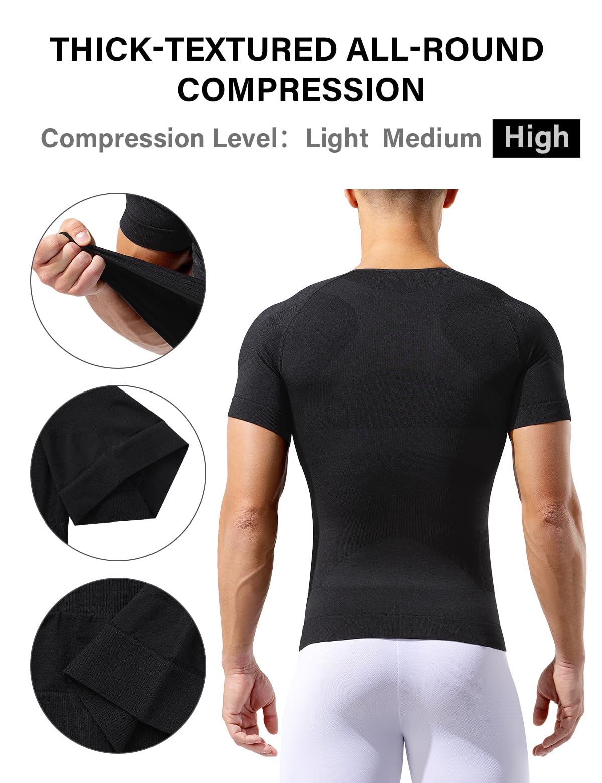 Casey Kevin Camiseta Compresión Hombre, Faja Reductora Hombre Adelgazante, Manga Corta Moldeadora Shapewear Secado Rápido para Gimnasio, Fitness, Deporte - 4