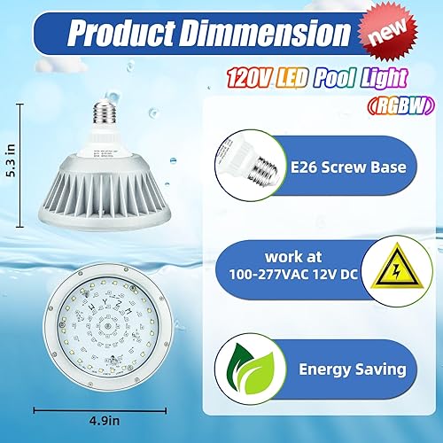 Miniatura 4 de Luces LED de piscina que cambian de color para piscina enterrada, 120 V 40 W impermeable, reemplazo LED para accesorio Pentair y Hayward de 500 W,