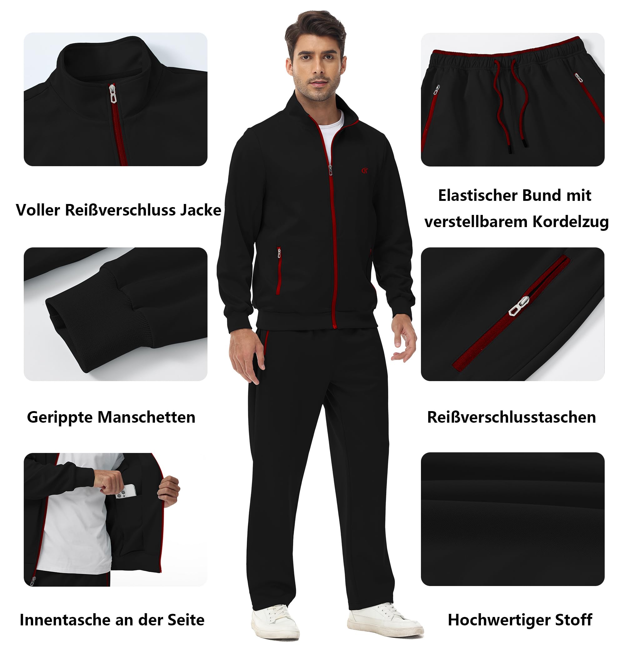Huayuzh Trainingsanzug Herren 2 Piece Trainingsanzug Set Sportanzug Reißverschlusstasche Jogging Fitness Gym Hausanzug