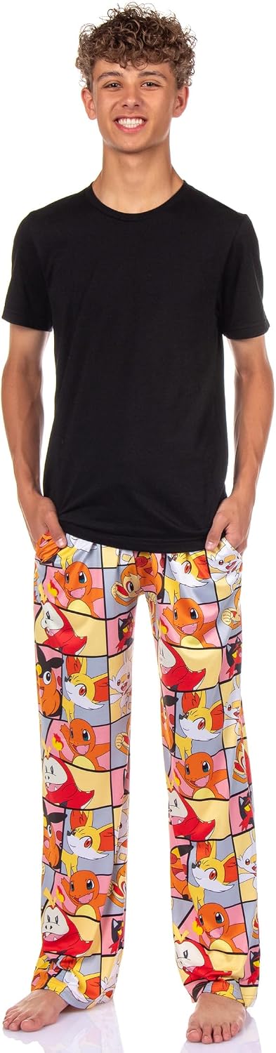 Mad Engine Pokemon Pajama Pants Men's Fire Type Charmander Chimchar Fennekin PJ Lounge Bottoms