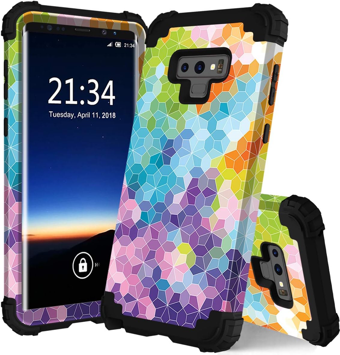 PIXIU Galaxy Note 9 case, Unique Pattern Heavy Duty Shockproof 3 in 1 hybird Rubber stury Full Body Protective case Cover Samsung Galaxy Note 9 2018 Released Colorful