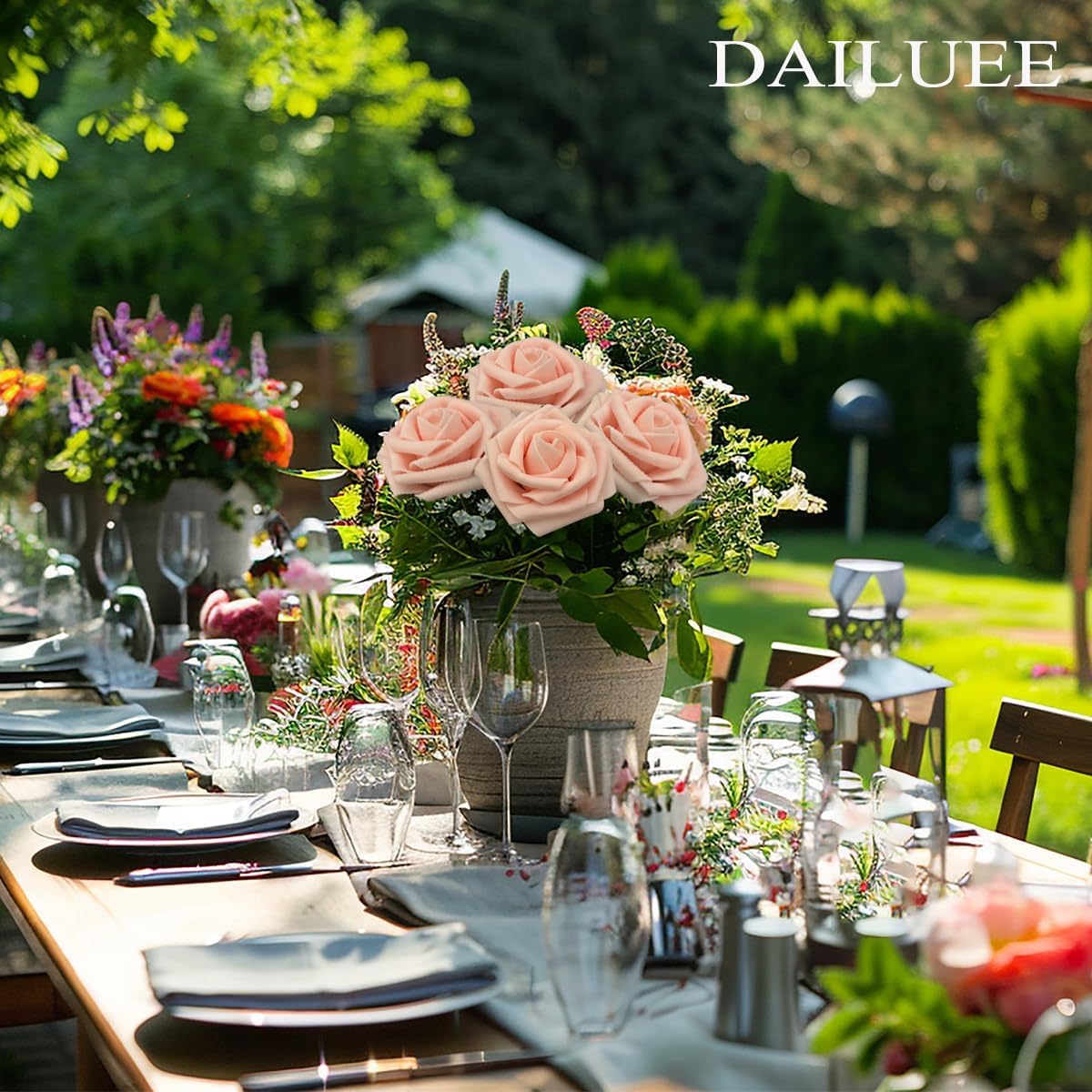 Artificial Roses Flowers 16Pcs Real Touch Roses with Stem Foam Fake Roses for DIY Wedding Bouquets Centerpieces Arrangement Party Baby Shower Home Decorations (Pink Champagne) - Image 6