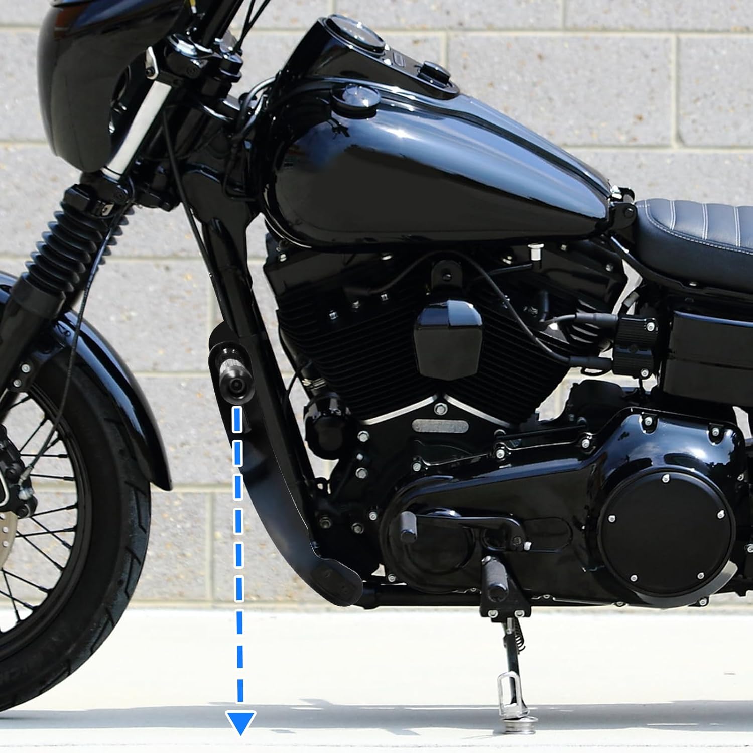 Mofun Front Engine Guard Flat-Out Bar Compatible with Harley Low Rider Fat Bob Street Bob Wide Glide Dyna Models FLD FXD/I FXDB/I FXDC/I FXDF FXDL/I 2006-2017 with Forward Controls, Gloss Black