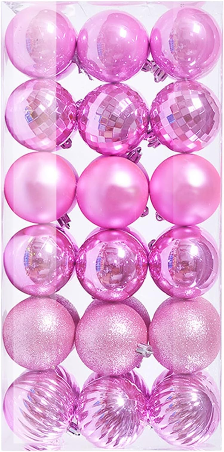 Christmas Balls Ornaments for Xmas Tree, 36Pcs Plastic Shatterproof Baubles,Colored and Glitter Christmas Party Decoration 1.2inch Christmas Tree Decor Set (Pink)