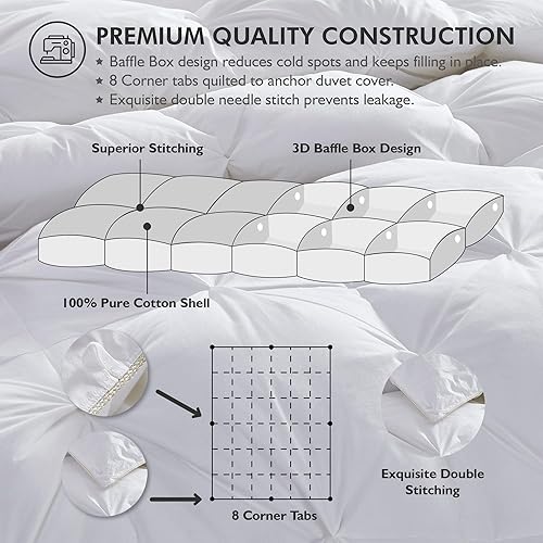 Miniatura 4 de Lujoso edredón de plumón de ganso tamaño King de plumón de ganso, funda de edredón 100% algodón egipcio, edredón de peso de relleno de 90 onzas