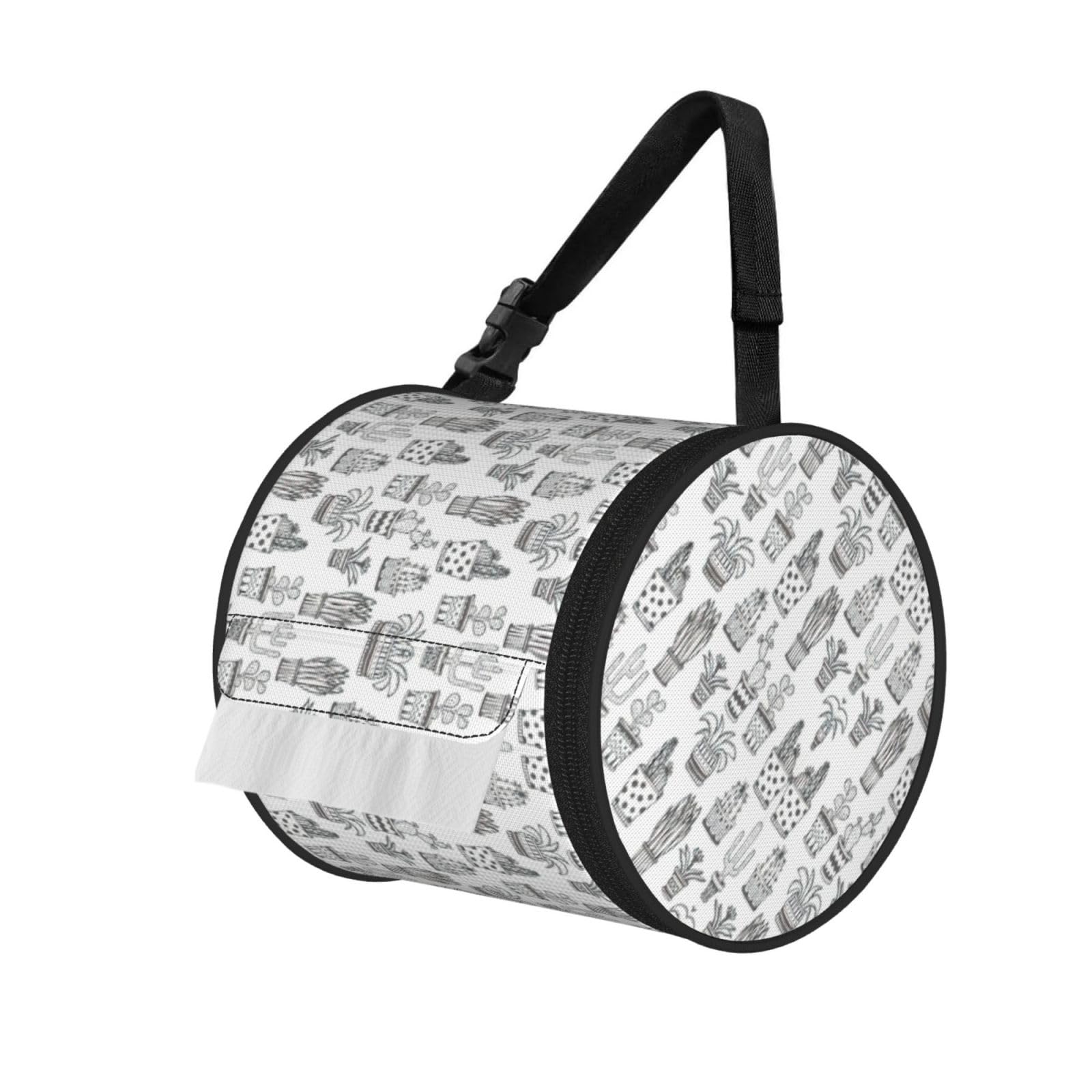 Cactus Plants Printed Roll Paper Carrier Bag, Foldable Oxford Cloth Tissue Case for Camping Hiking Backpack