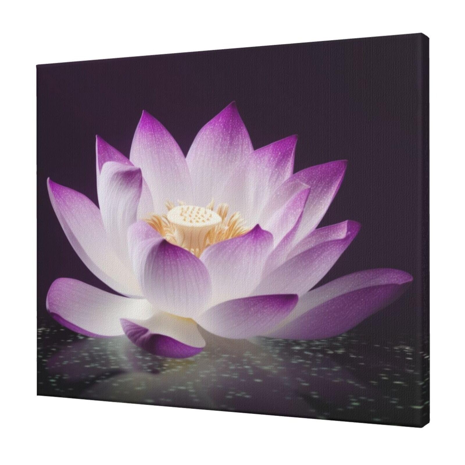 YKLJG beautiful Purple lotus flower Printed Wall Art Canvas Prints 60x50 CM Wooden Framed Picture Painting Artwork for Bedroom Kitchen Home Office Decor