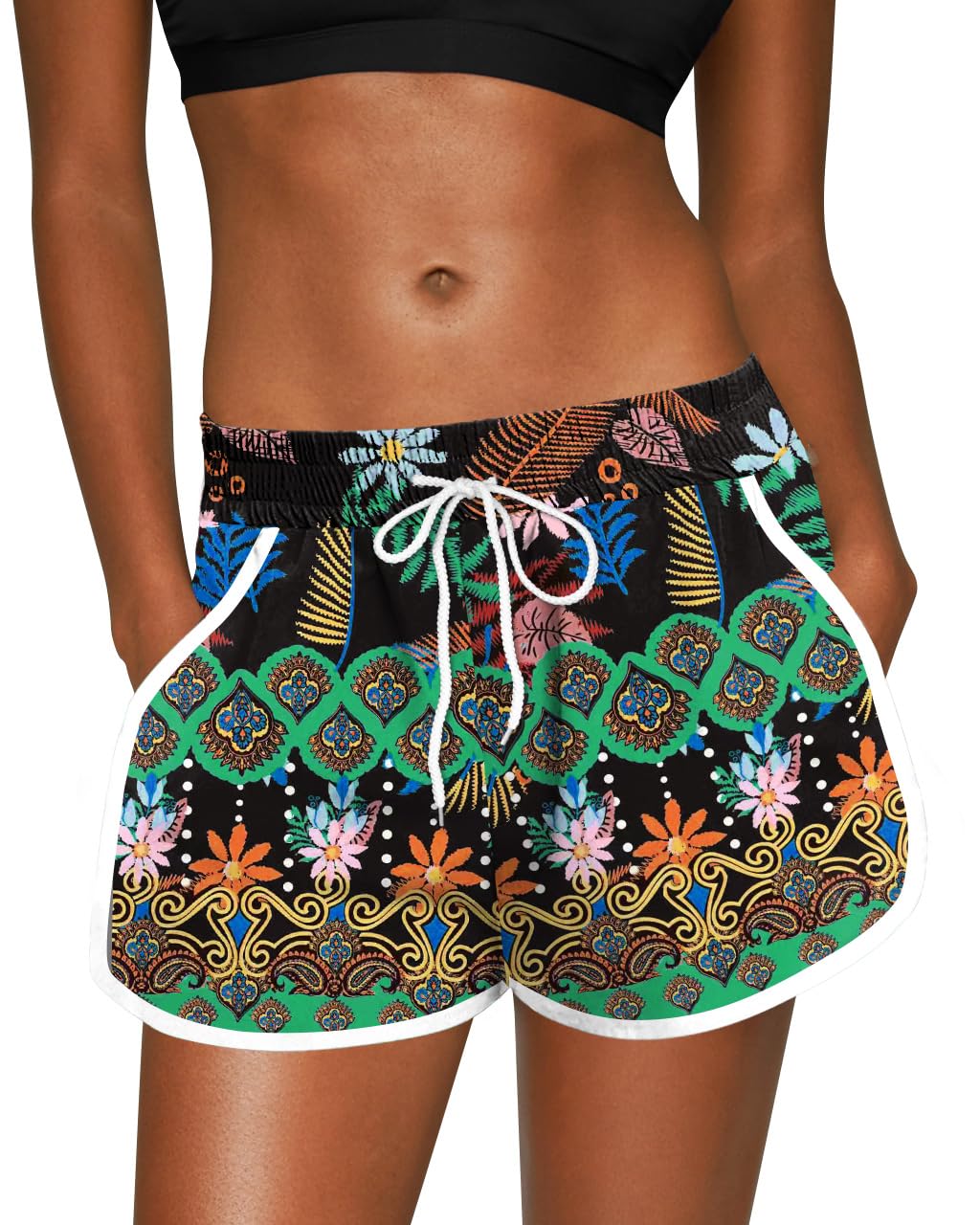 For G and PL Women Summer Floral Beach Boardshorts with Pockets Swim Trunks