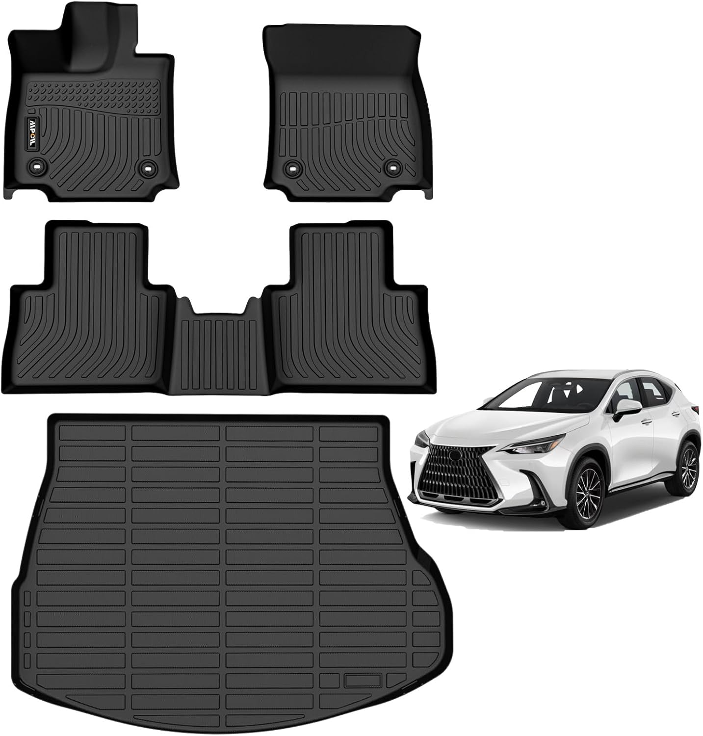 AIPOIL® Floor Mats & Cargo Liner Set for 2022-2026 Lexus NX/NX250/NX350/NX350 F Sport All Weather Protection TPE Anti-Slip Car Full Set Custom Car Mats Accessories - Black 40) For NX 2022-2026 Full Set