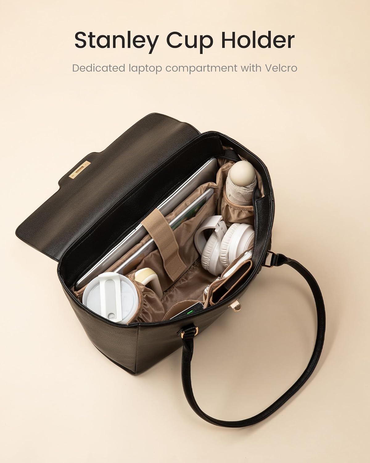 LOVEVOOK Laptop Bag for Women Soft Leather Work Bag, Office Shoulder Tote Purse Professional Briefcase with Flap Design - Image 6