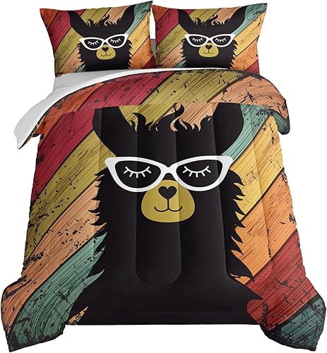 HOSIMA Edredón de llama con 2 fundas de almohada, decoración divertida de habitación, con bonito patrón de alpaca, juego de ropa de cama de grano de disponible en Yaxa Colombia