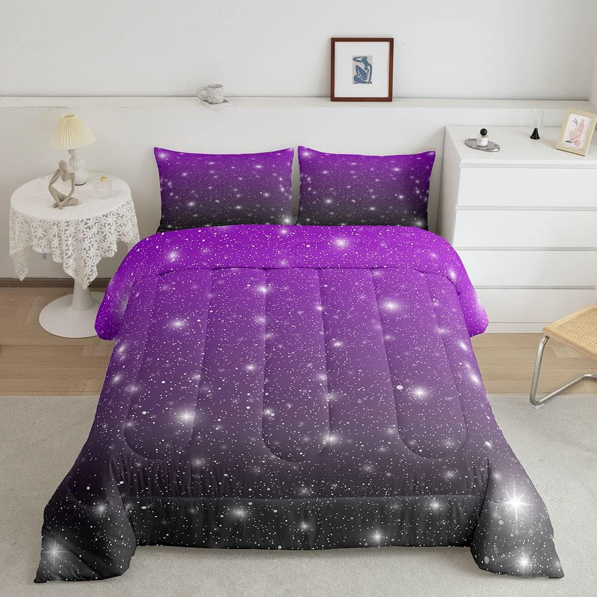 Gradient Glitter Bedding Set For Girls Twin Size, Purple