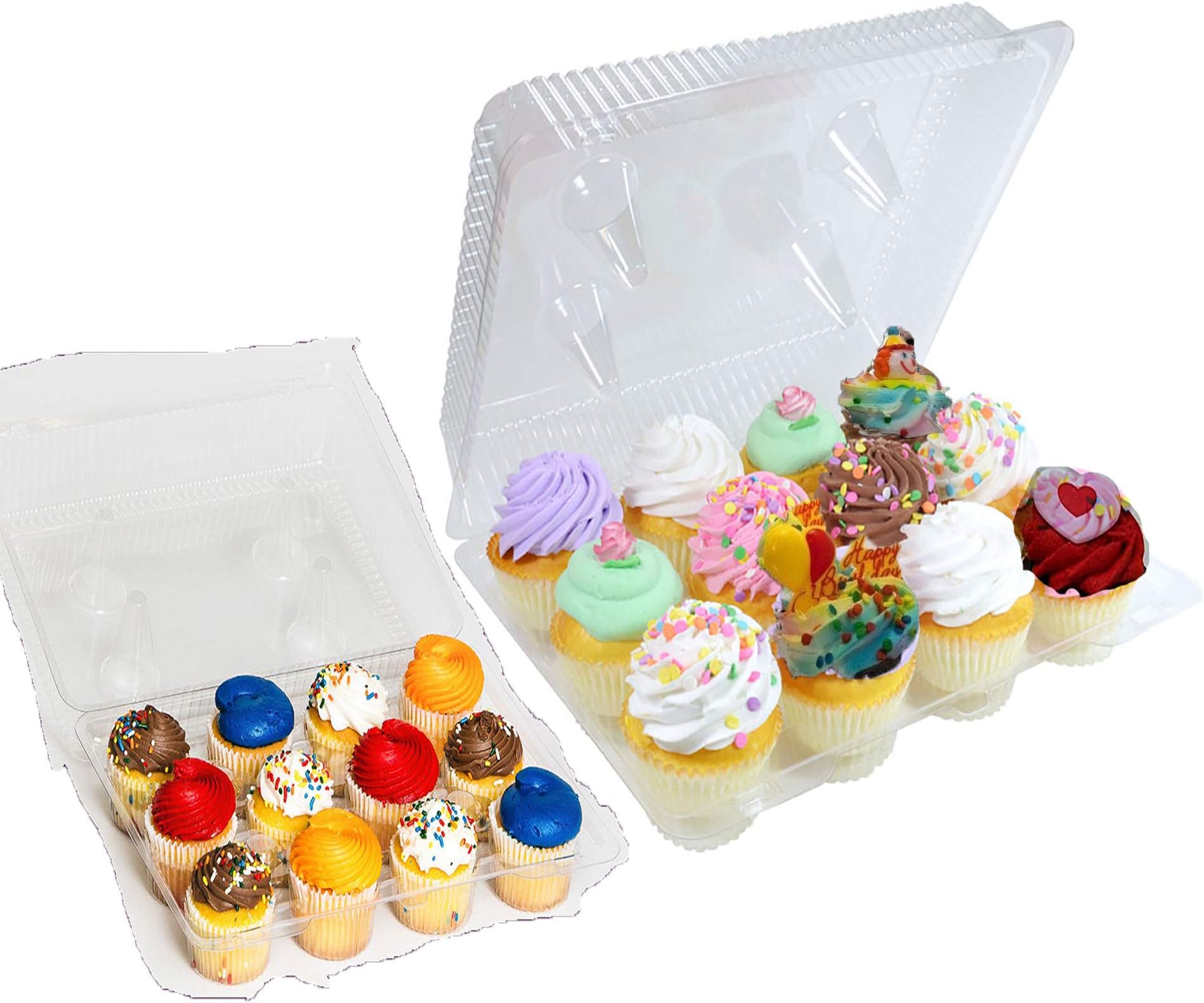 Mini Cupcake Containers 12 Count – 12 Compartment Plastic Mini Cupcake Boxes – Clear, Stackable, Disposable Cupcake Holders for Parties, Events & Bakery Use