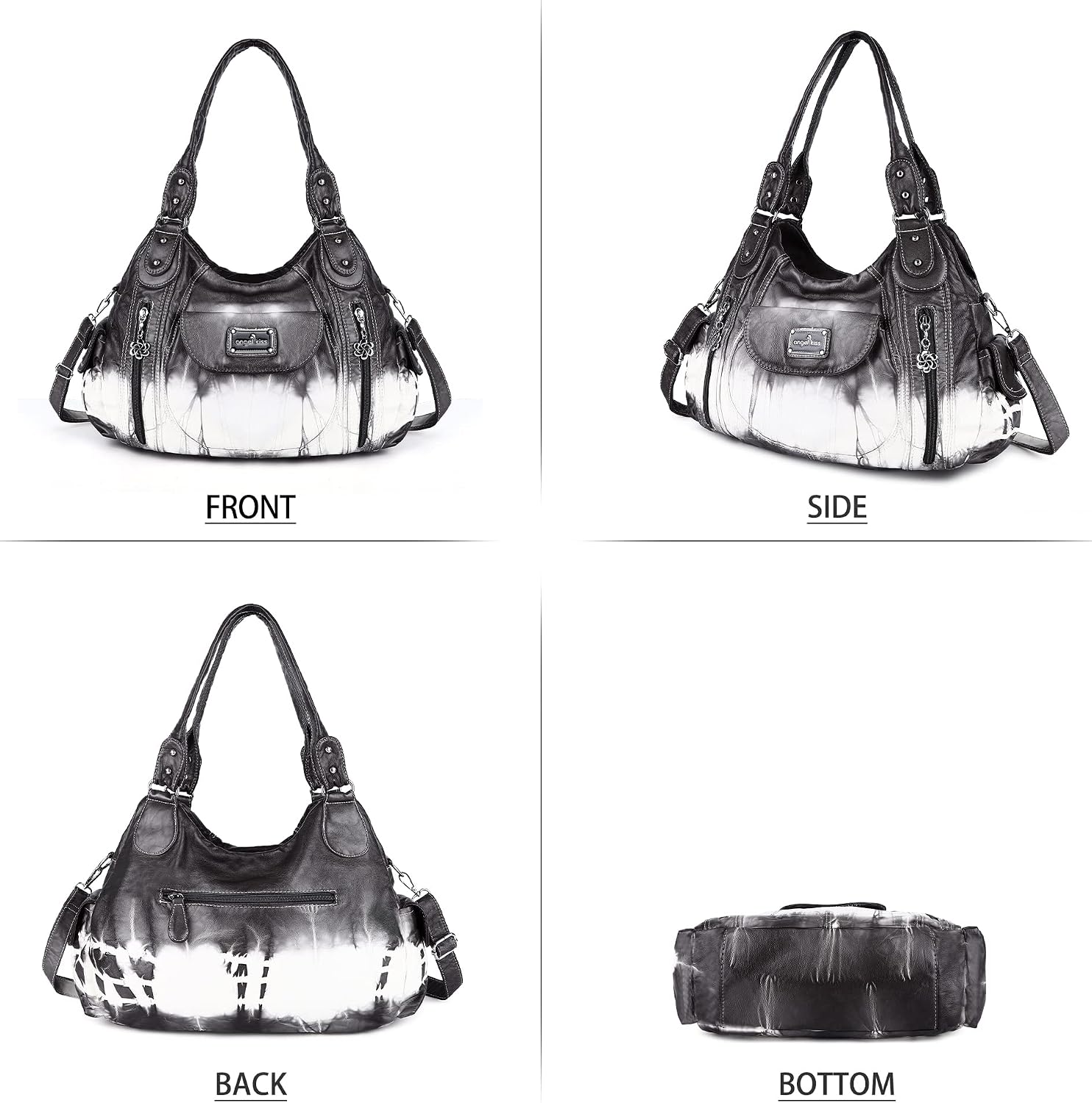Angel Kiss Women Handbags Shoulder Bags Washed Leather Satchel Tote Bag Mutipocket Hobo Purse