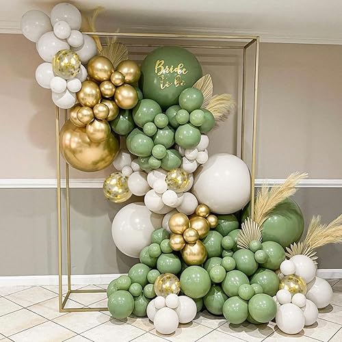 Miniatura 5 de CANREVEL Kit de arco de guirnalda de globos de color verde salvia, globos de confeti de oro blanco, globos de látex verde retro para fiesta de