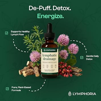 Lymphatic Drainage Drops for Bloat Relief & De-Puff Cleavers, Red Clover, Stillingia Root & Prickly Ash Bark Lymph Node Detox Cleanse, Fluid Retention, Alcohol-Free, 2 Fl Oz (Pack of 2)