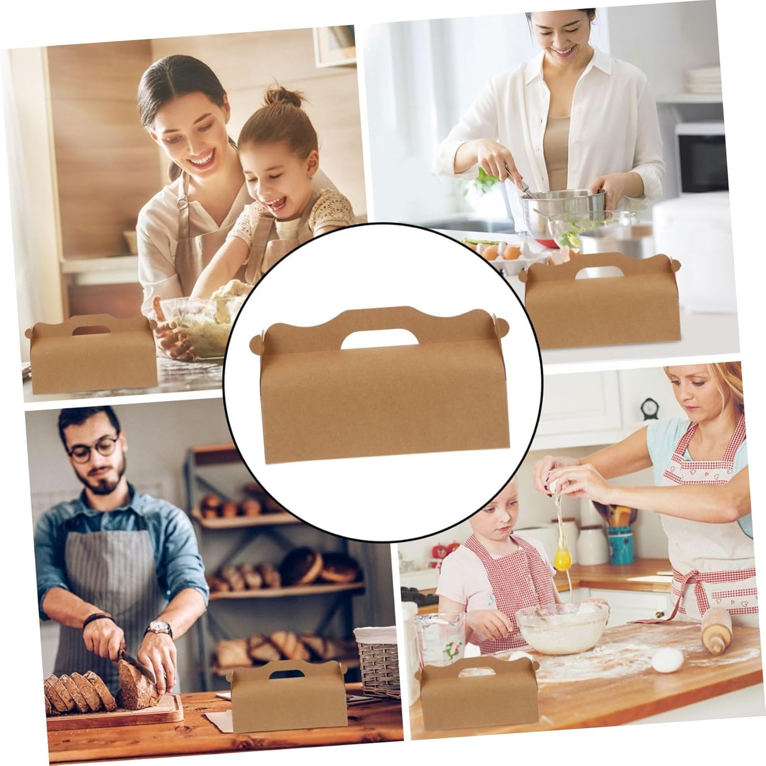 PRETYZOOM 10PCS Long Shape Cake Box Handle Portable Large Capacity Natural Cake Carrier for Desserts Baking Supplies