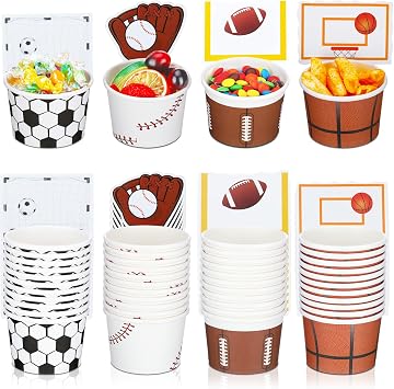 48 Pcs Sports Snack Cups Sports Bowls, Soccer Baseball Football Rugby Basketball Decorations, Basketball Party Supplies Football Bowl for Birthday Party Favors
