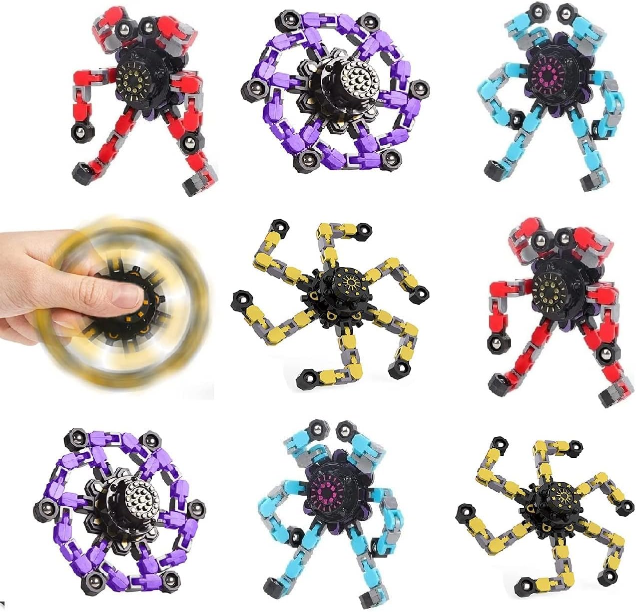 8 Packs Easter Toys Transformable Fingertip Chain Robot Toy DIY Deformation Robot Deformed Mechanical Toy for Kids Adults