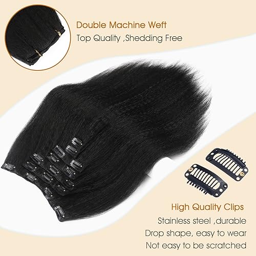 Miniatura 5 de WIGNEE Extensiones de cabello lacio tipo afro con clip de 22 pulgadas, 7 piezas, extensiones de cabello negro con clip para mujeres negras,