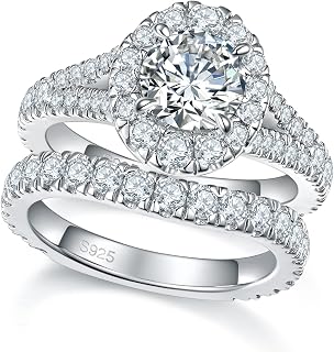 Split Shank D Color Moisssanite Wedding Rings Sets for Women (2.66cttw) Platinum Plated 925 Silver