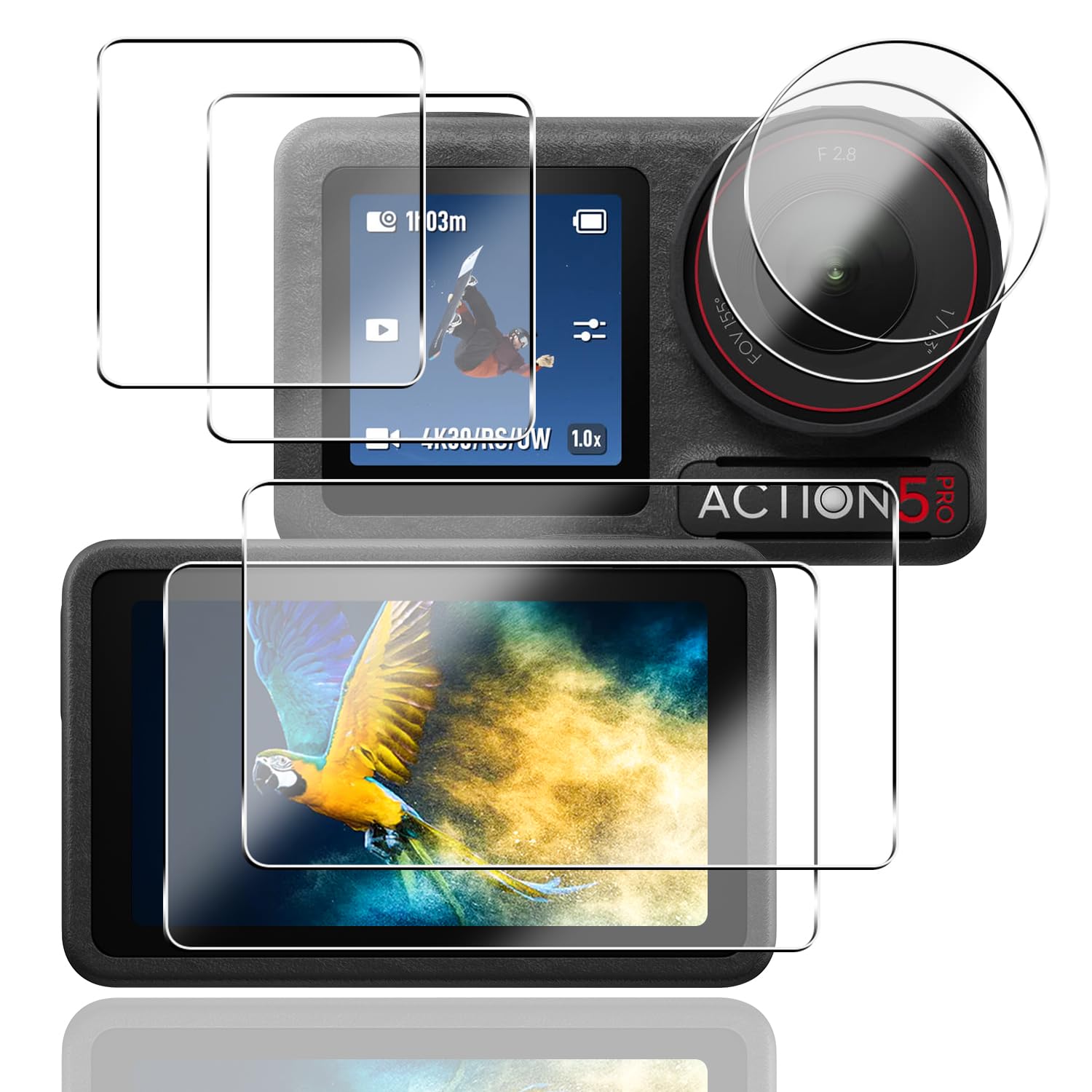 【2+2+2枚セット】 対応 DJI Osmo Action 5 Pro 保護フィルム Osmo Action5 Pro ガラスフィルム 4枚 + レンズ保護 2枚 【 硬度9H 日本旭硝子製 】 用 DJI Action 5 Pro フィルム 液晶保護フィルム 強化ガラス 耐衝撃 飛散防止 全面保護 厚さ0.26 高感度タッチ 気泡ゼロ 自動吸着 貼り付け簡単