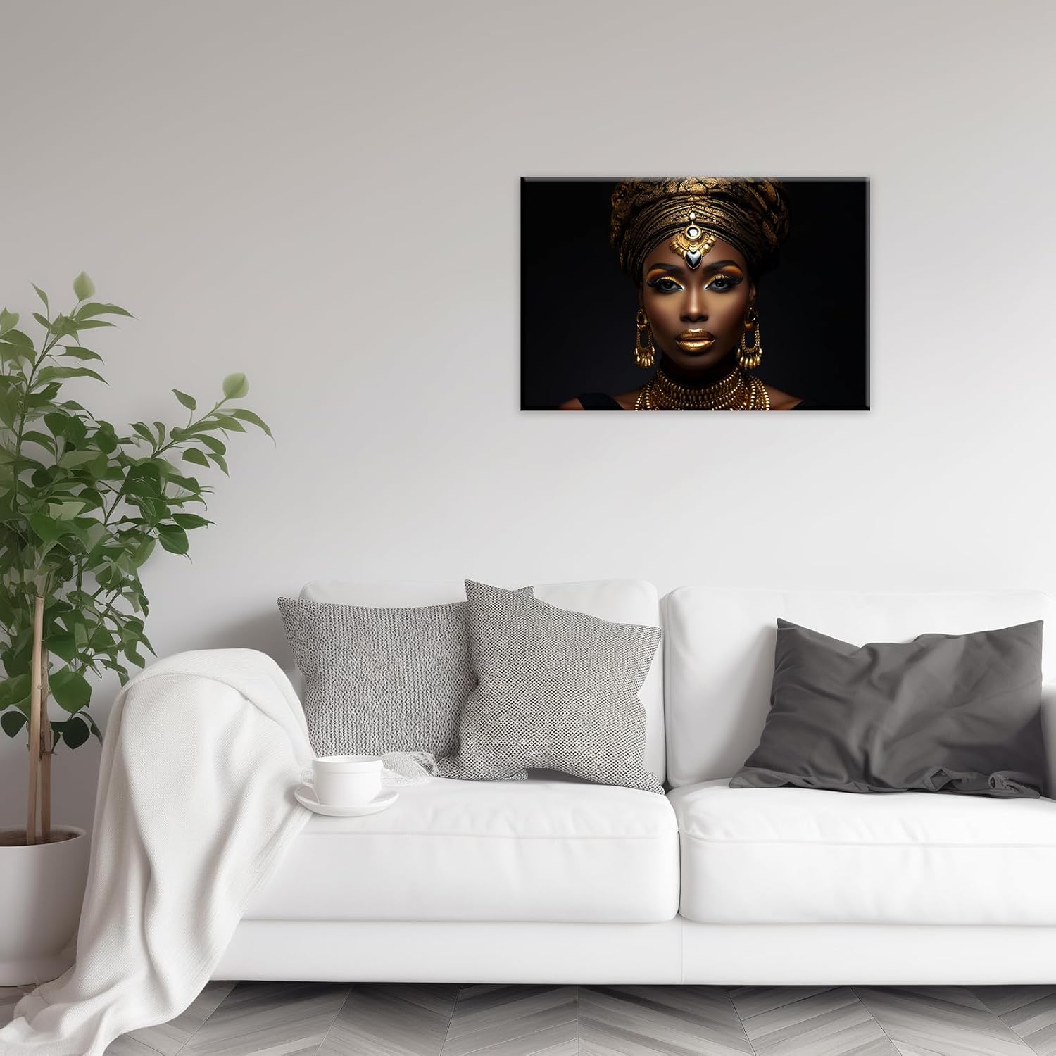 African American Canvas Wall Art Black Gold Artwork Woman Portrait Painting Framed Artwork for Living Room Bedroom Home Wall Decor(Artwork-1,12"x18")