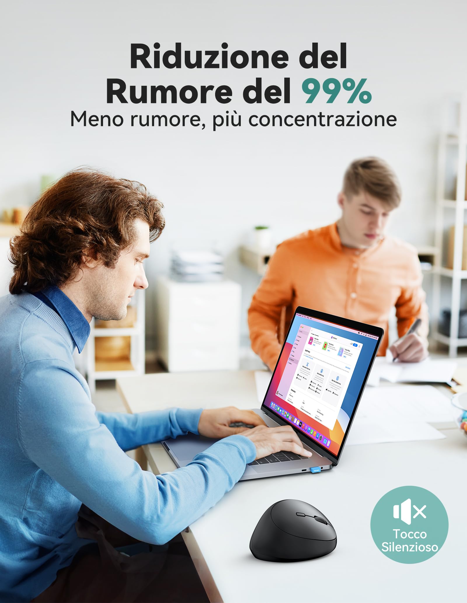 TECKNET Verticale Wireless, 2.4GHz Senza Fili Ergonomico, 4800 DPI, Clic Silenziosi, 6 Pulsanti Per PC, Computer Portatile, Mac - Nero