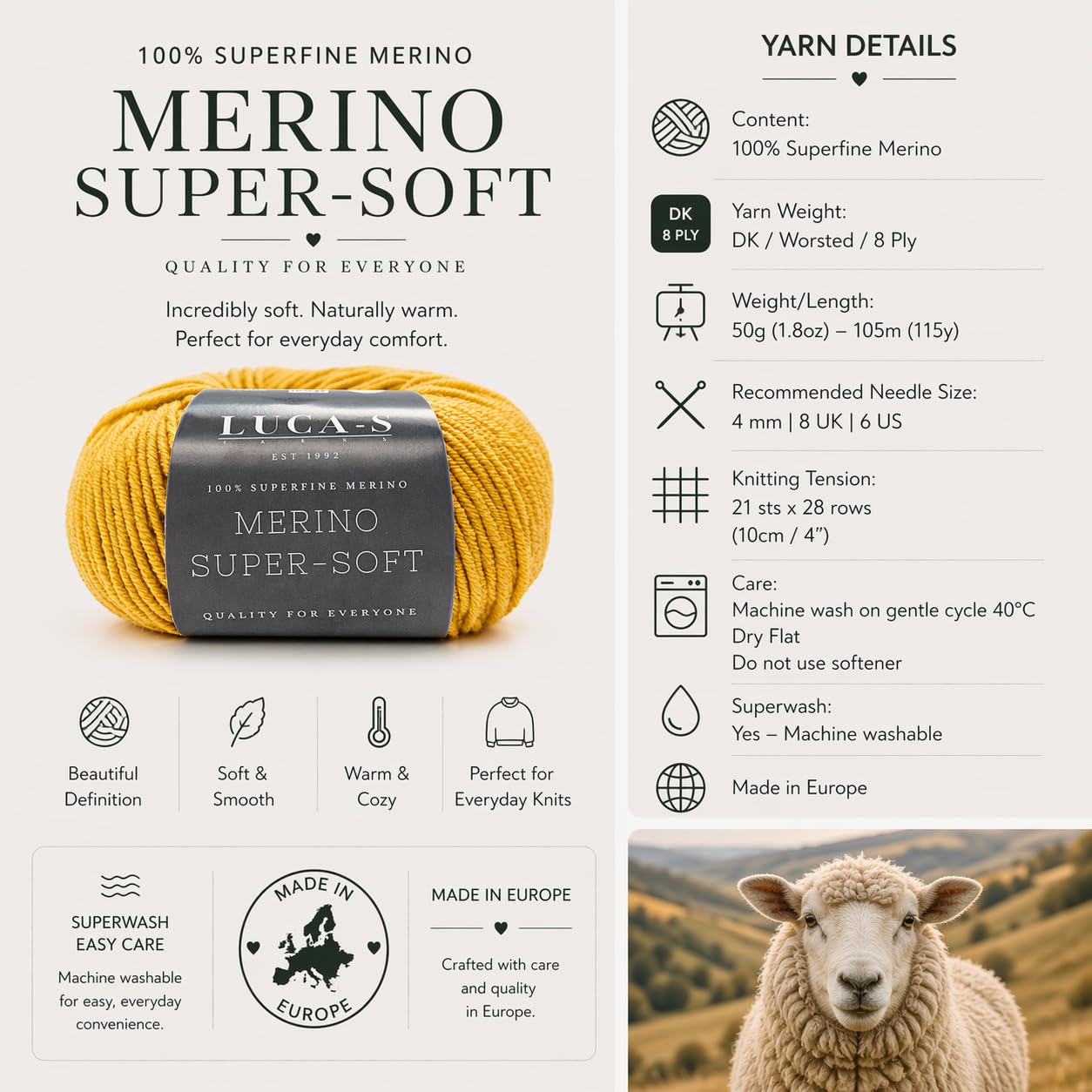 2PCs Superfine Merino DK Yarn for Knitting and Crocheting Super Soft Superwash 100% Merino Wool 50g Ball, Gray Blue (16), 2 Units - Image 4