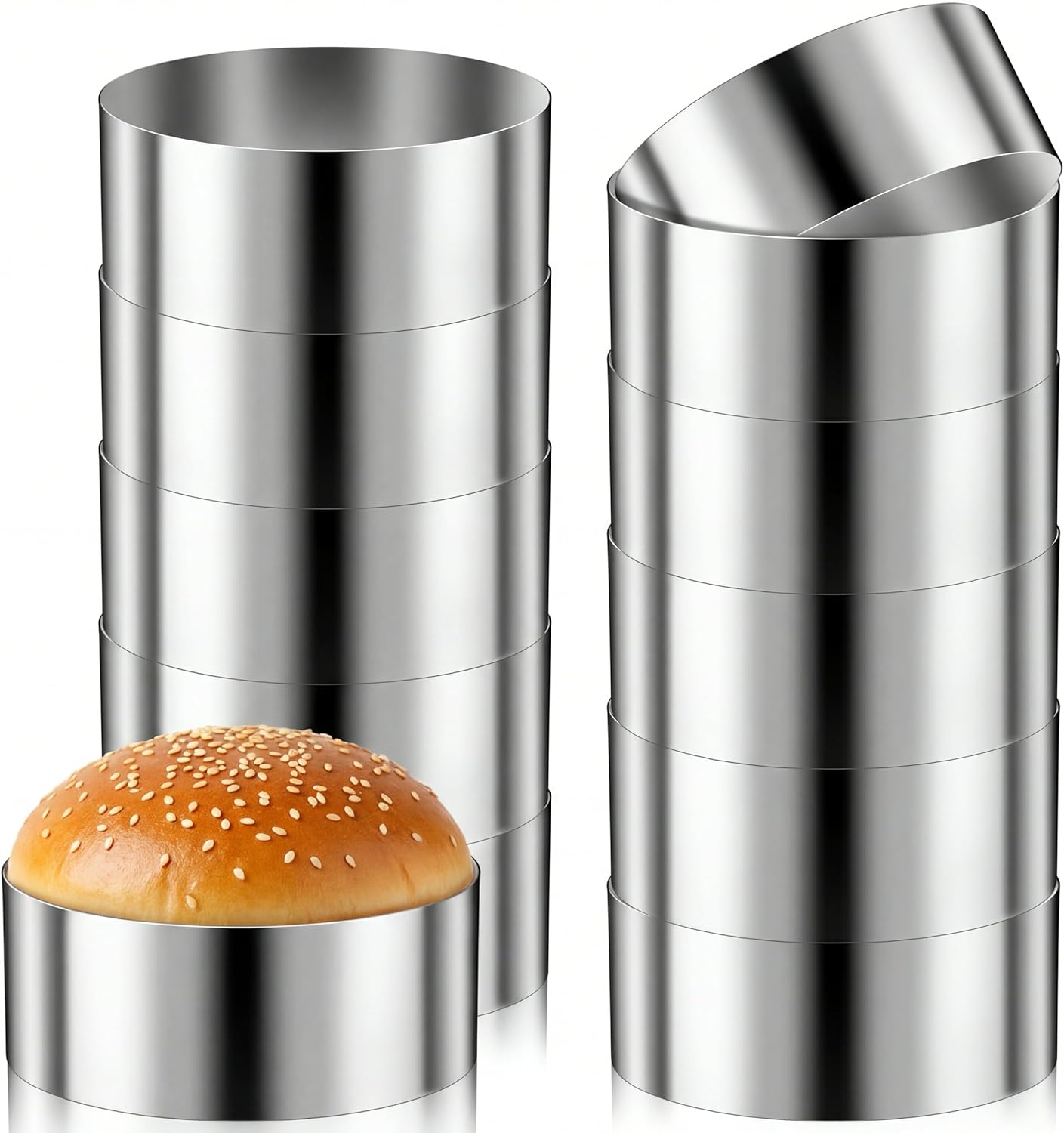 20 Pack 4 Inch Hamburger Bun Rings Mold English Baking Muffin Rings Stainless Steel Non Stick Baking Round Mold for Eggs, Pancakes, Muffins Scones Dessert Making Tool