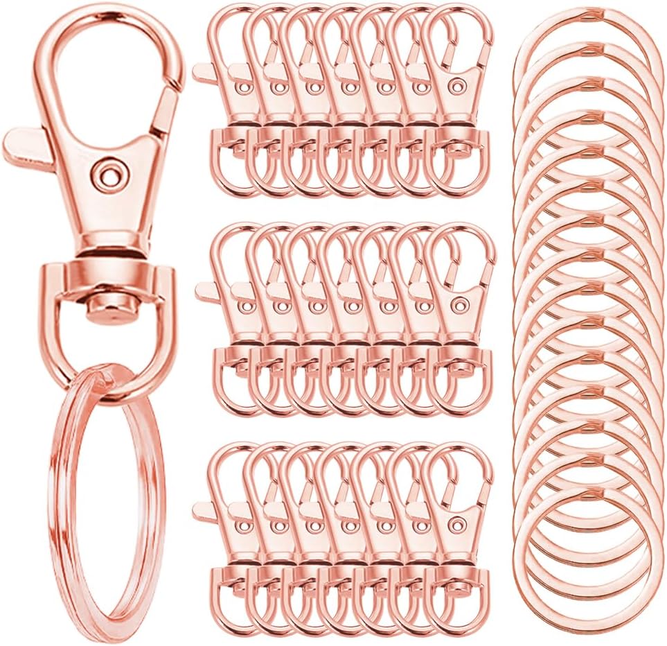 100 Pcs Keychain Hooks with Key Rings, Keychain Clip Hooks with Rings for Lanyard Jewelry Making DIY Crafts(50 Pcs Metal Lobster Claw Clasps + 50 Pcs Flat Key Rings) (Rose Gold)