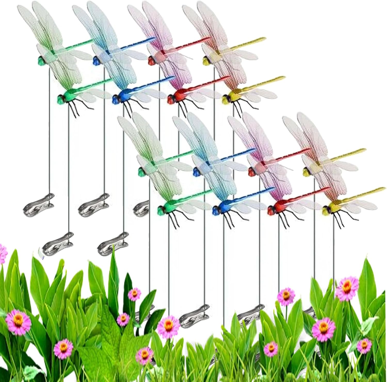 Outdoor Fake Dragonfly Rod Clip,3D Artificial Dragonfly Hat Clips,Outdoor Garden Decor (16pcs)