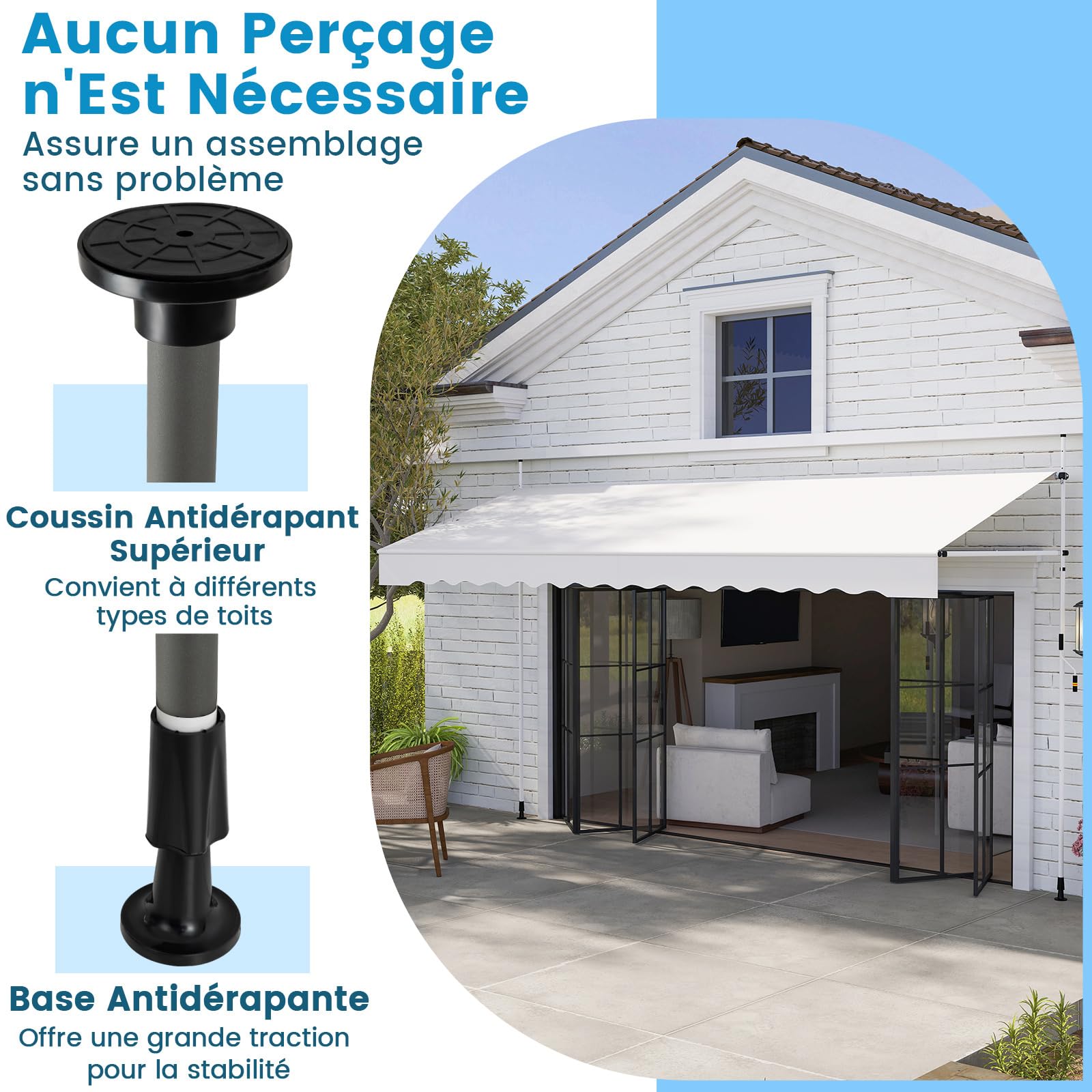 RELAX4LIFE Store Banne Manuel Rétractable avec Manivelle | Auvent Rétractable Résistant aux UV, Imperméable | Hauteur&Angle Réglable | Store Banne sans Percage pour Balcon, Terrasse (4x2,3 M,Blanc)
