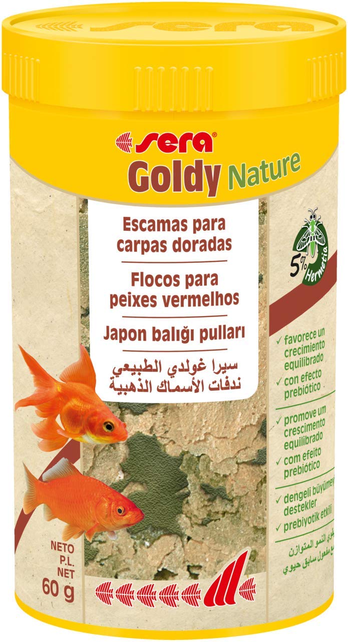 sera Goldy Nature 250 ml Escamas para Carpas Doradas, para un Crecimiento Sano y Colores Brillantes, 60 g (Paquete de 1)