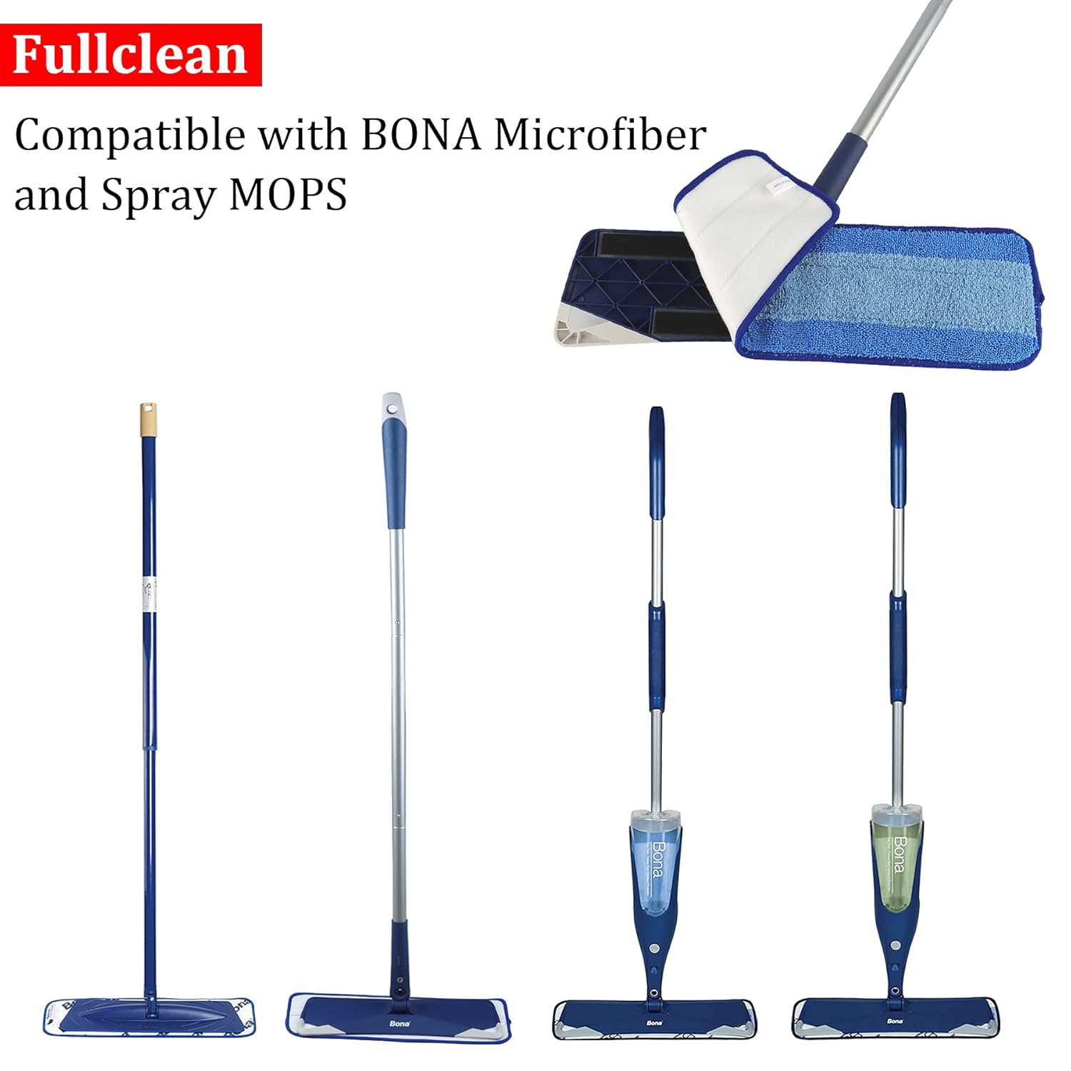 Fullclean Microfiber Mop Pads Compatible with Bona, 4 Pack Mop Head Cleaning Pads Replacement for Hardwood Floors, 18 Inch