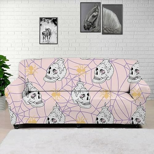 Miniatura 9 de AUSUKY Funda elástica para sofá de Halloween con diseño de calavera (negro, S-para un solo sofá)