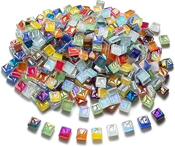 Mosaic Tiles 225 Pieces / 200 g Pack of Crystal Glass Mosaic Mosaic Tile Supplies for Home Decoration, DIY Crafts, Plates, Picture Frames, Flowerpots 1x1 cm Square Tiles Illusionary Color