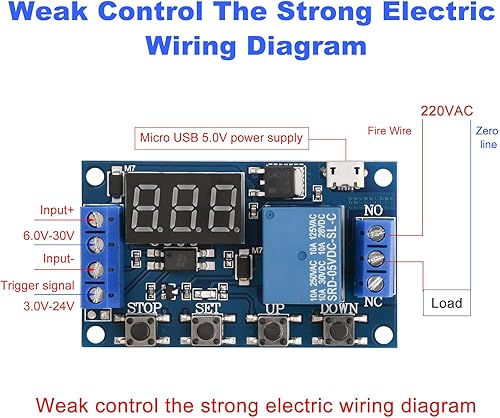 Miniatura 3 de 2 unids 5V Micro USB temporizador relé DC 6-30V ciclo programable retardo temporizador módulo interruptor con pantalla LED digital