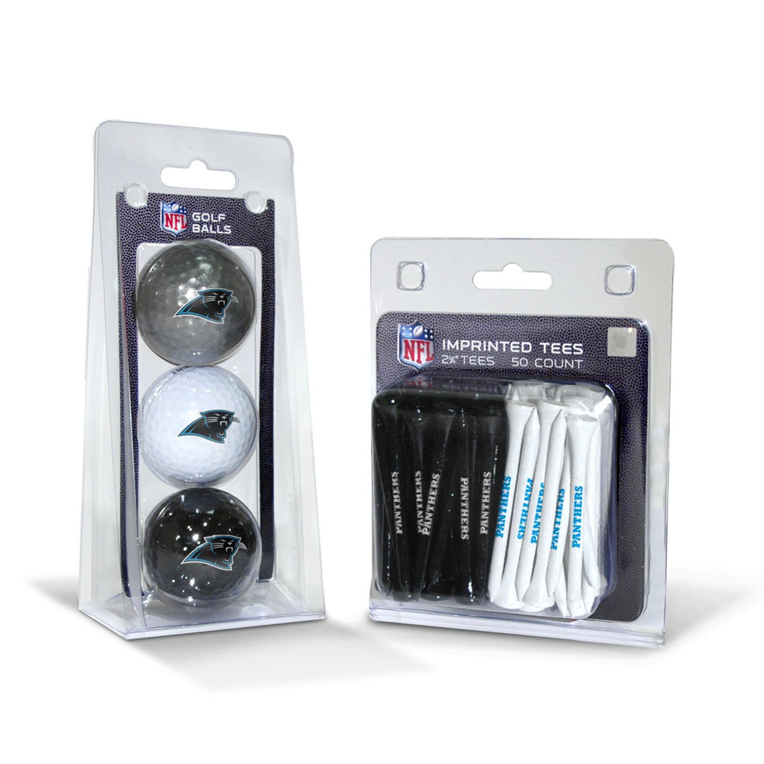 Team Golf NFL Carolina Panthers 3 Golf Balls And 50 Golf Tees Logo Imprinted Golf Balls (3 Count) & 2-3/4" Regulation Golf Tees (50 Count), Multi Colored — image 1