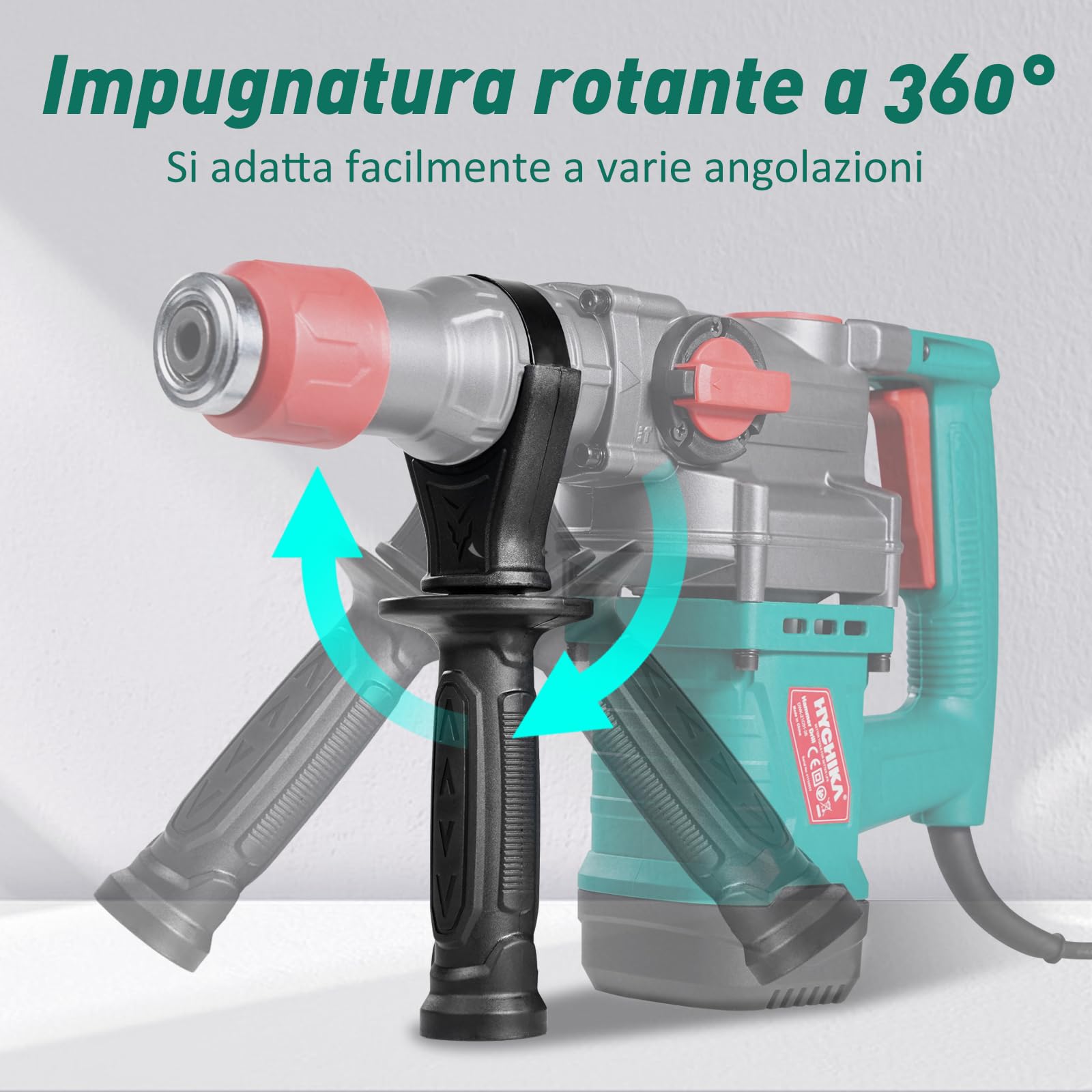 HYCHIKA Trapano a Percussione con Frizione di Sicurezza, Martello Demolitore con Cavo AC, Martello Perforatore per Calcestruzzo, Trapano Tassellatore SDS-Plus