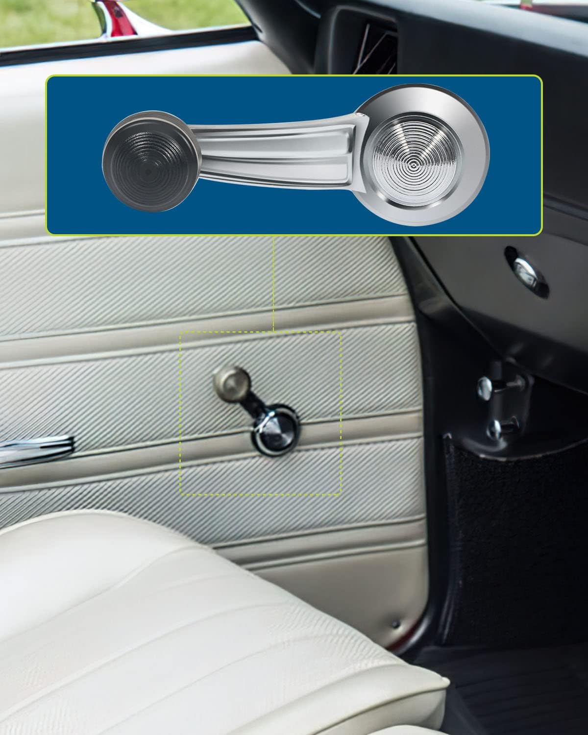 LUJUNTEC Interior Door Handles Window Crank Handle,Front Rear Door Handles Driver Left Passenger Right Side,Replacement for 1968-1989 for Buick for Electra,2pcs Chrome Black Handles Replace