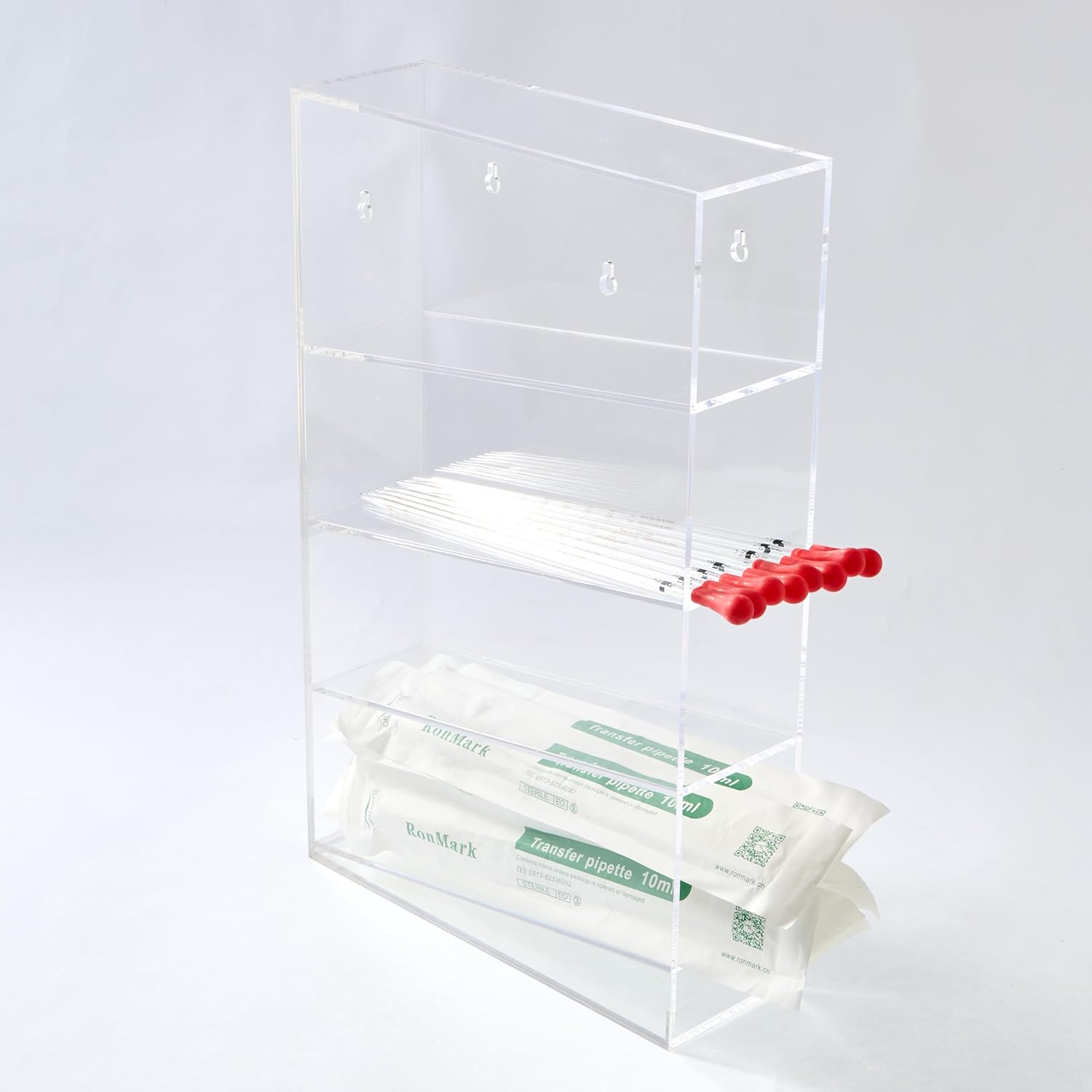 CiaoHER Clear Acrylic Pipette Rack 4 compartment counter top or wall mounted with sealed base, 12x4x19 inches