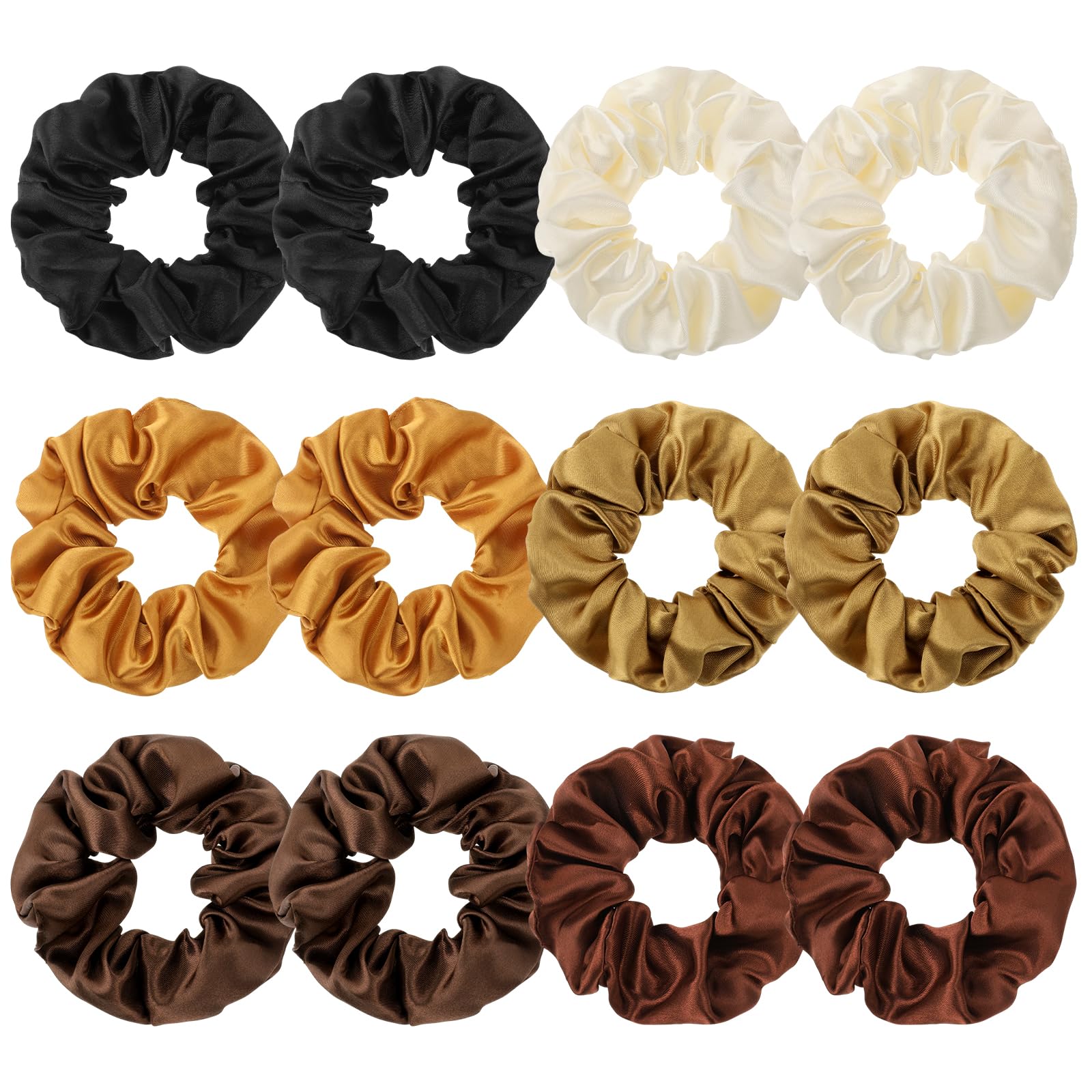 12 Pieces Satin Silk Scrunchies for Hair, 6 Color Hair Scrunchies Satin Hair Ties, Elastic Ponytail Holders for Hair Sleep No Damage